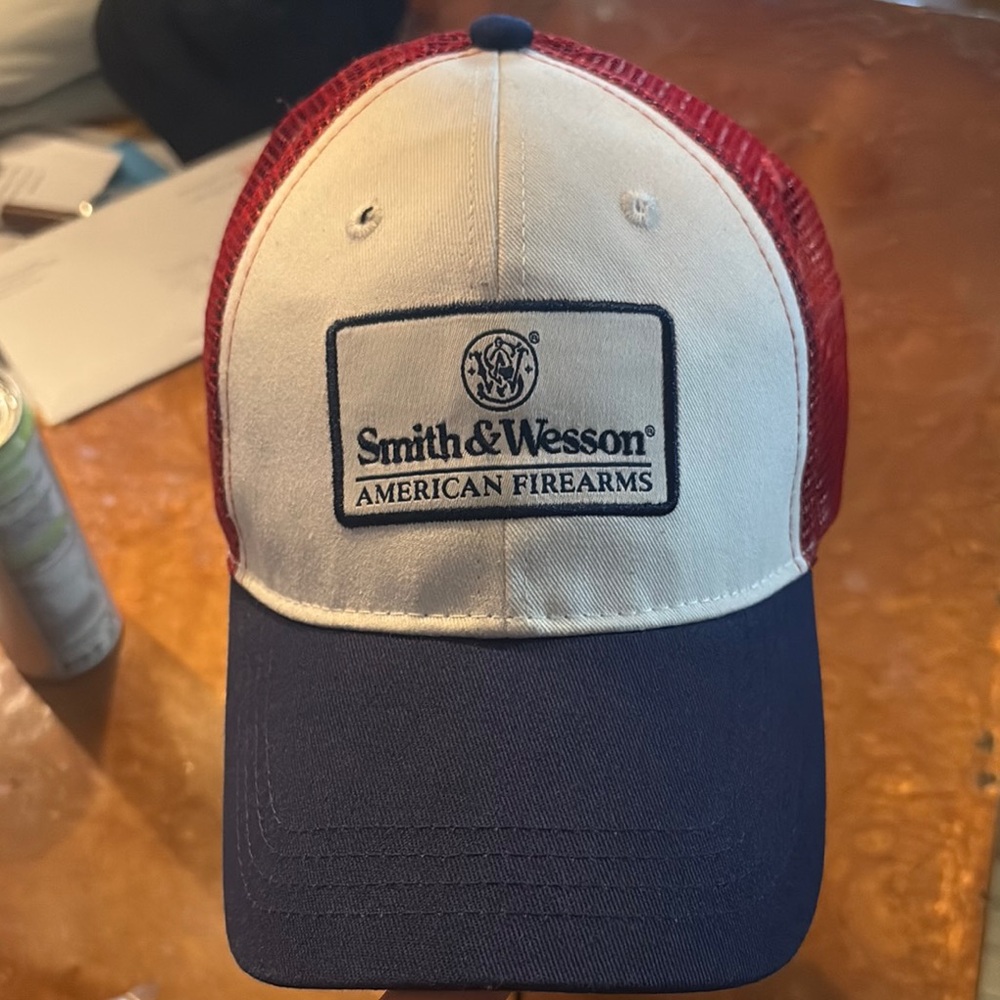 Smith & Wesson trucker hat snap back red white and blue